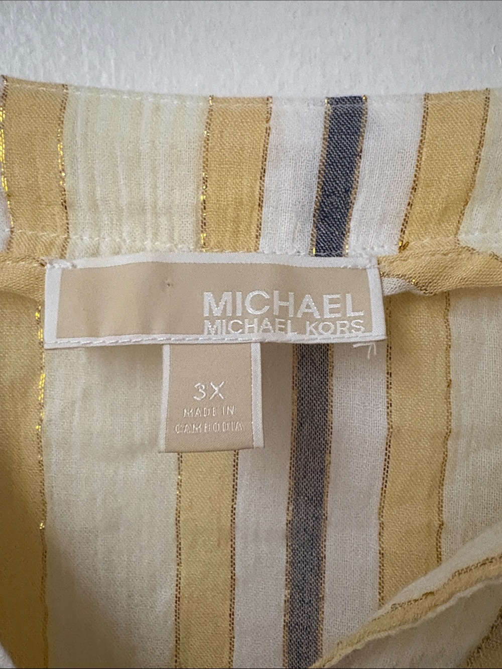 Michael Kors Yellow, White & Gray Striped V-Neck Tie-Sleeve Tunic - Picture 3 of 3